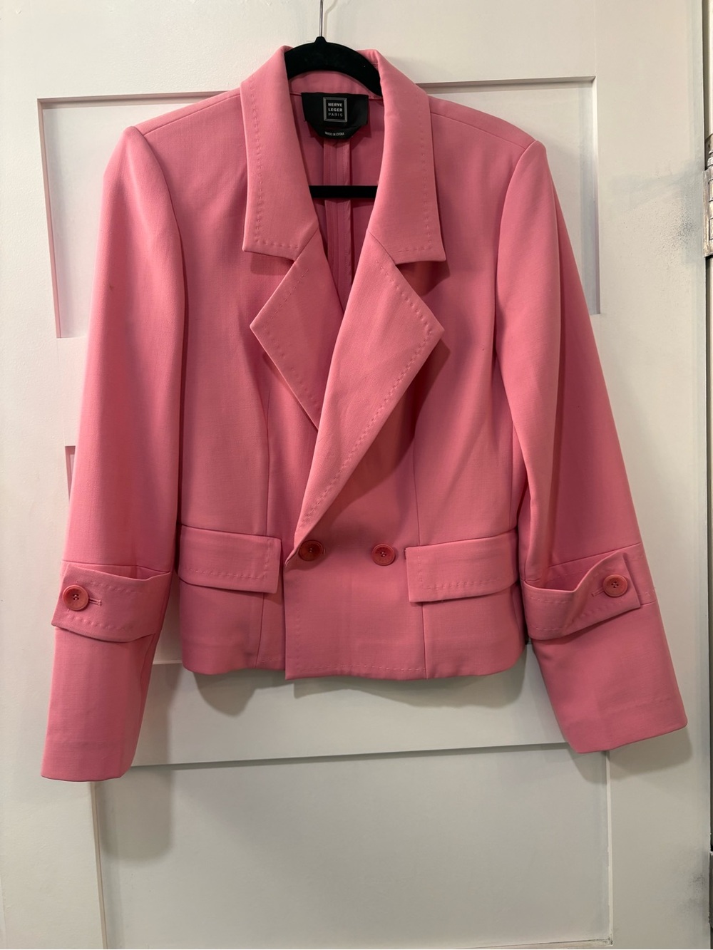 Herve Leger Pink Double-Breasted Cropped Blazer